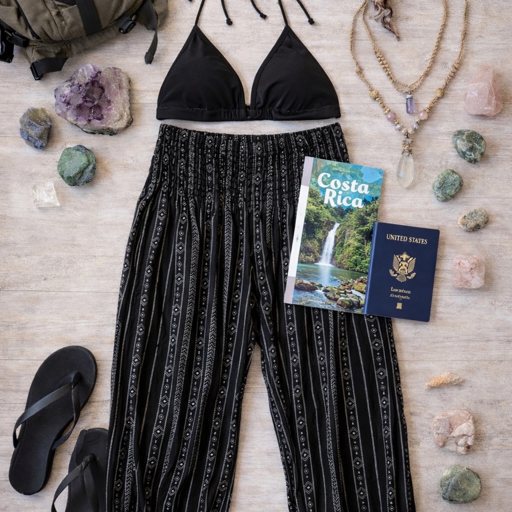 Black Cropped Tank Top with Black Patterned Harem Pants - Picture 2 of 5
